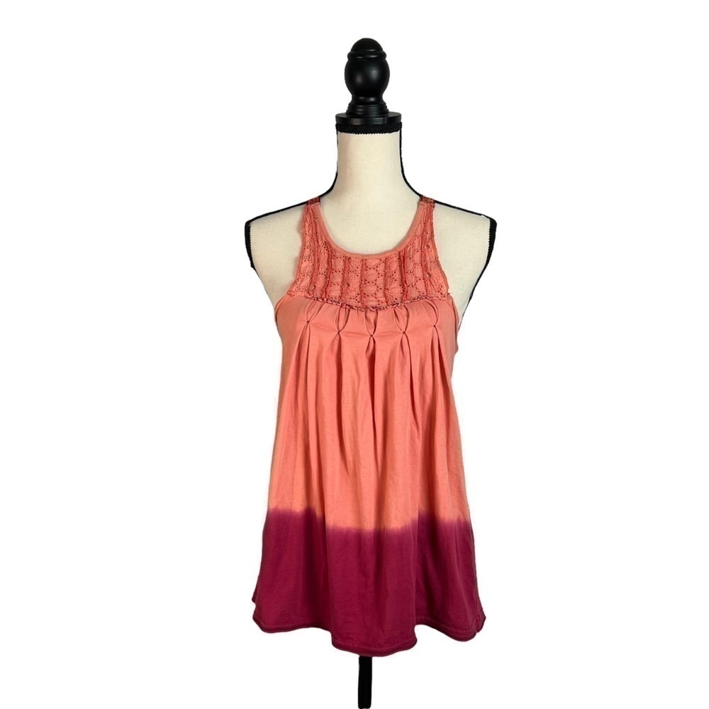 Free People Ombre Tunic Tank Top Boho Lace Coral Pink Cotton XS Small Summer